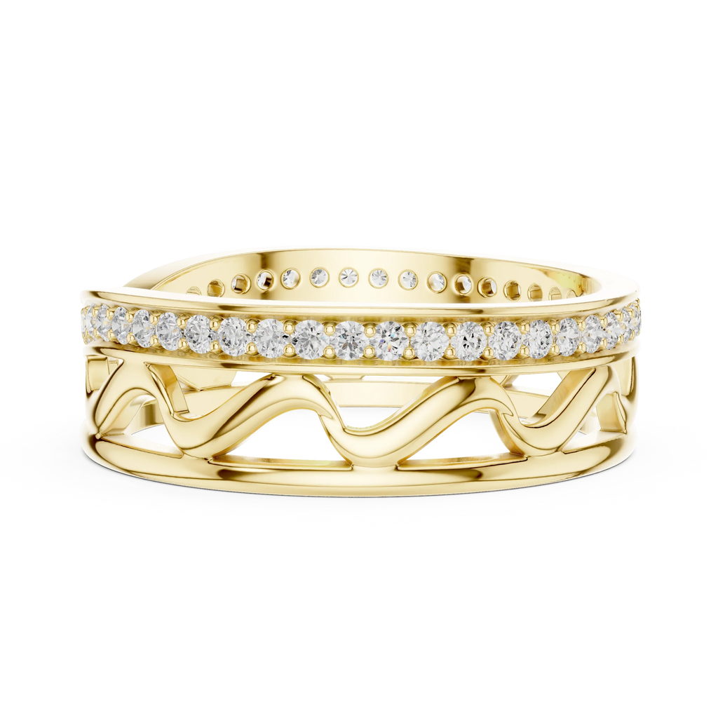 18K White Gold 0.28 CTW Chevron Contour VVS1 Round Moissanite Stacking Ring