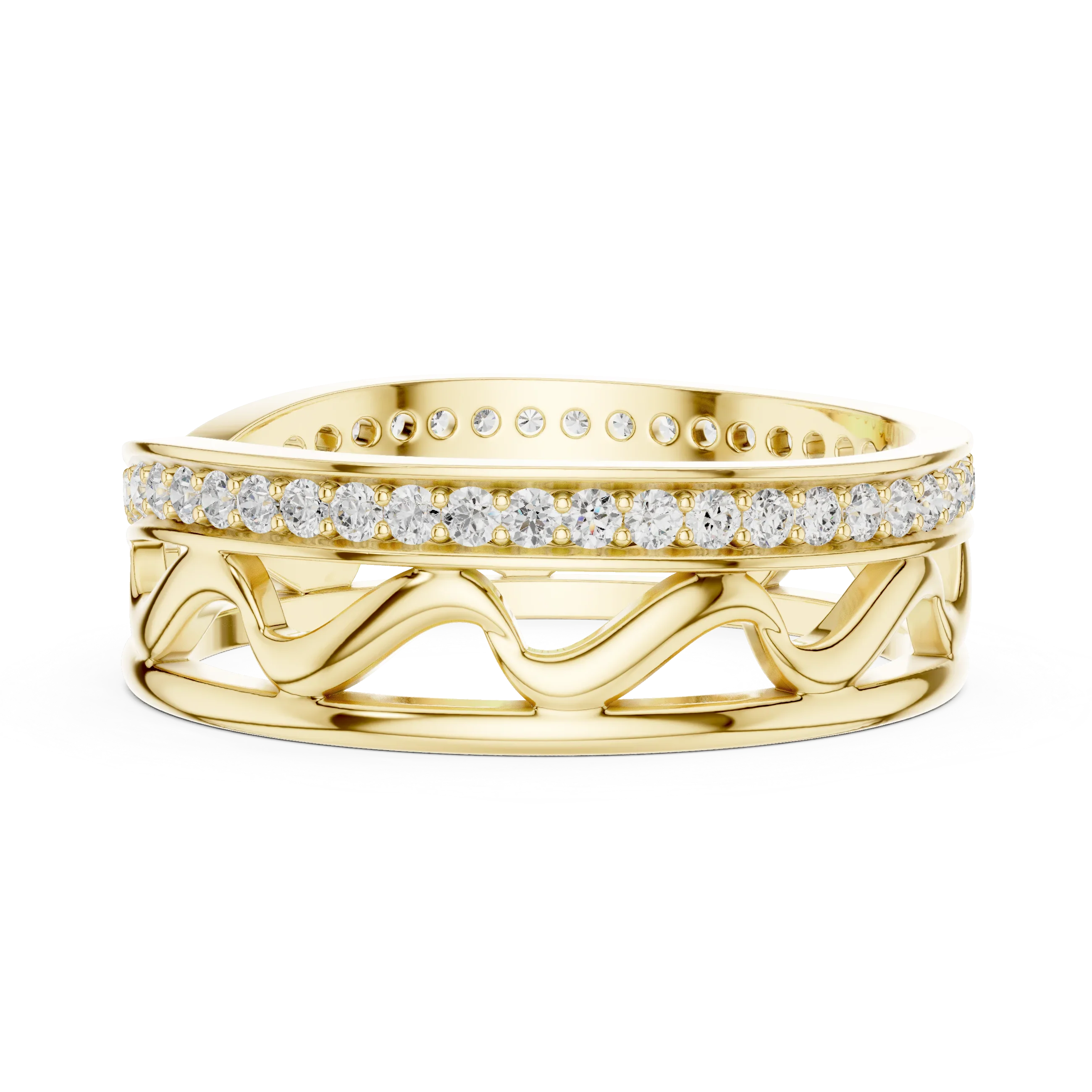 18K White Gold 0.28 CTW Chevron Contour VVS1 Round Moissanite Stacking Ring