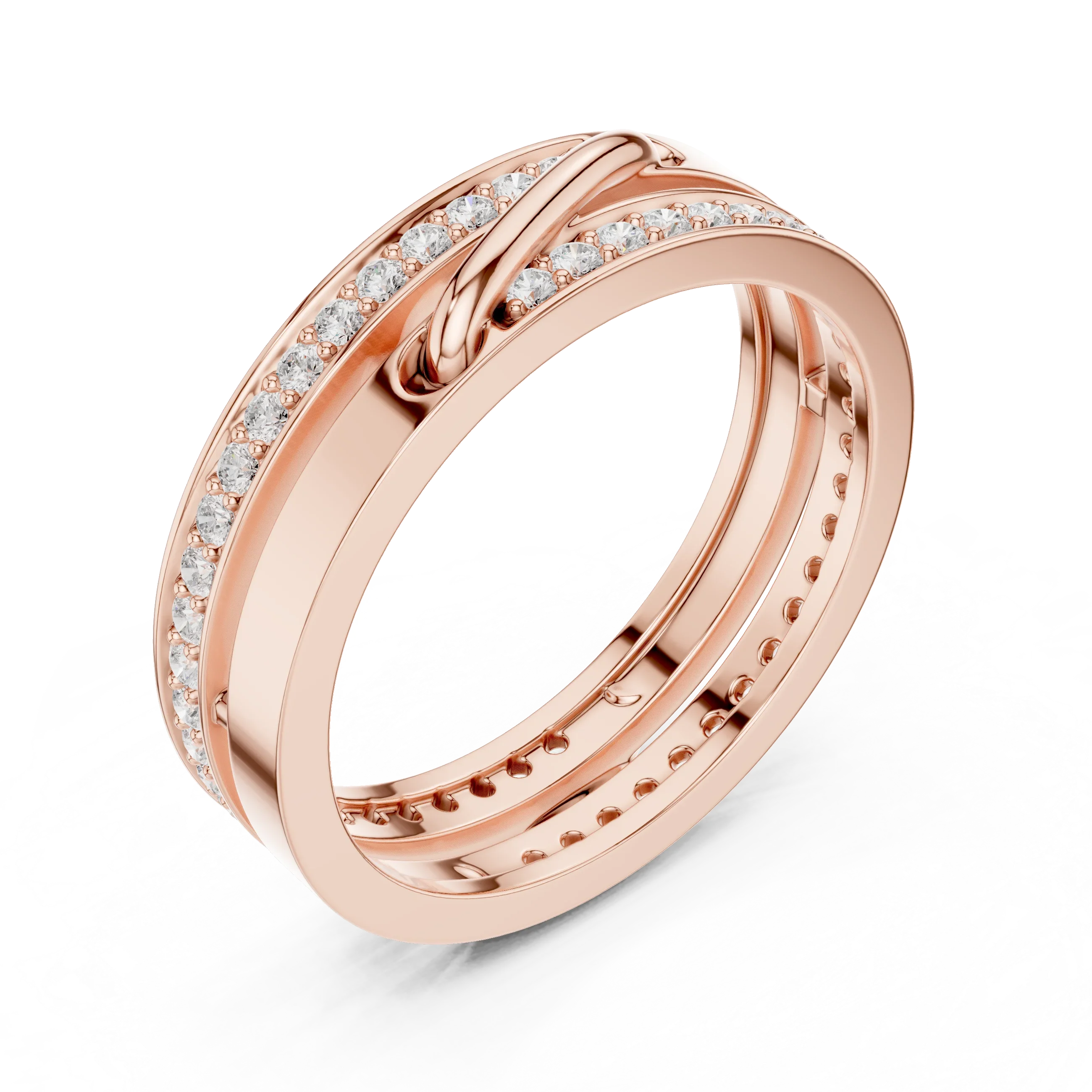 0.42 CTW White Gold Interlocking VVS1 Round Lab Diamond Wedding Ring