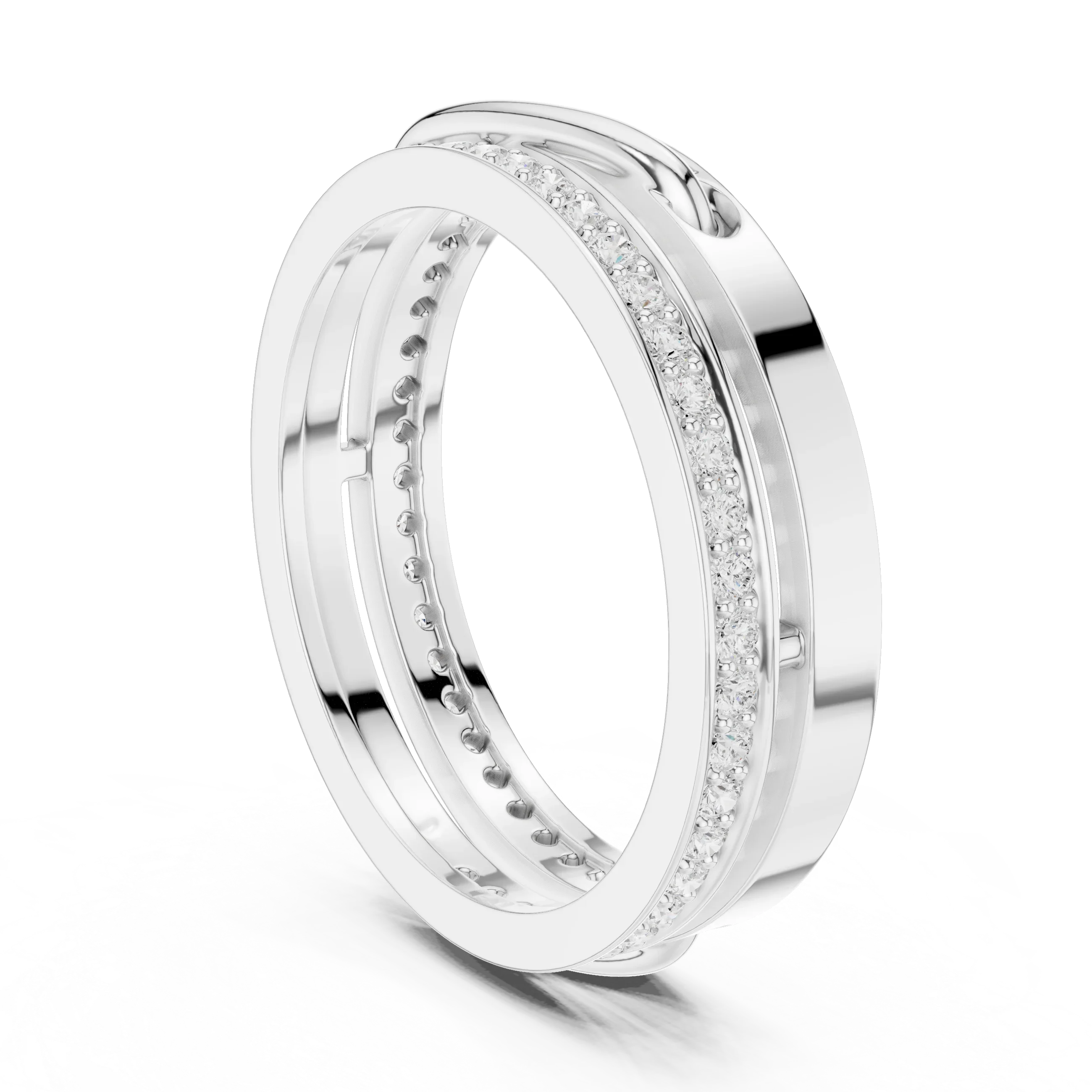 0.42 CTW White Gold Interlocking VVS1 Round Lab Diamond Wedding Ring