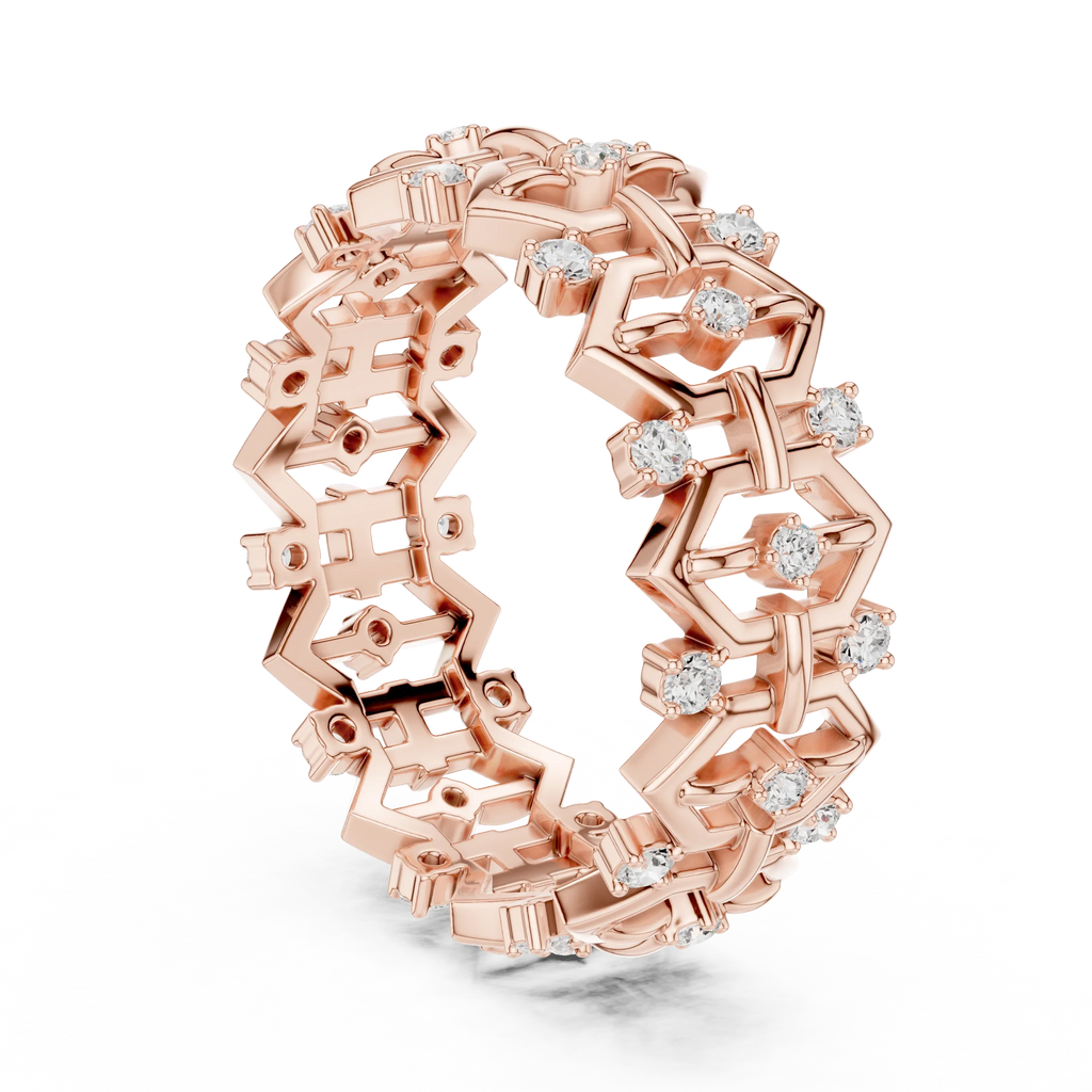 0.31 CTW Geometric Art Deco 18K Gold VVS1 Round Lab Diamond Eternity Band
