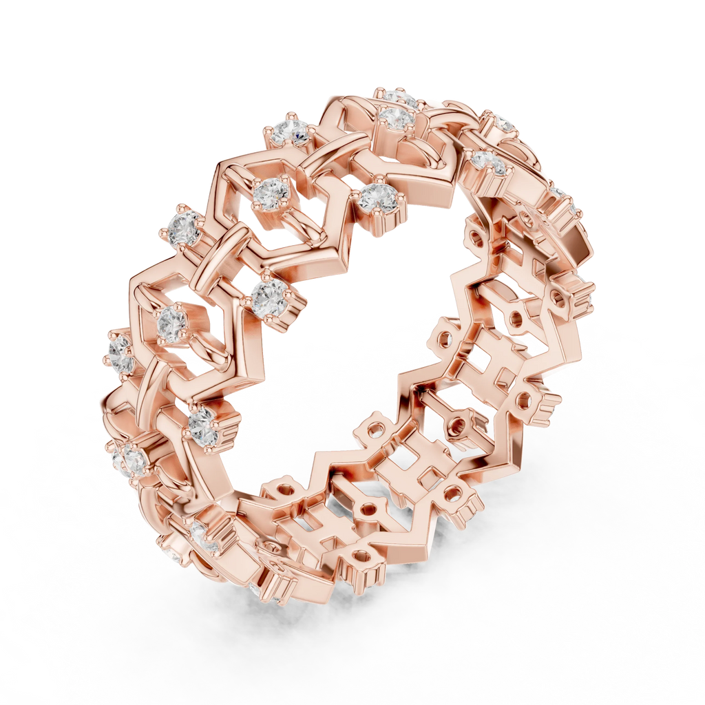0.31 CTW Geometric Art Deco 18K Gold VVS1 Round Lab Diamond Eternity Band