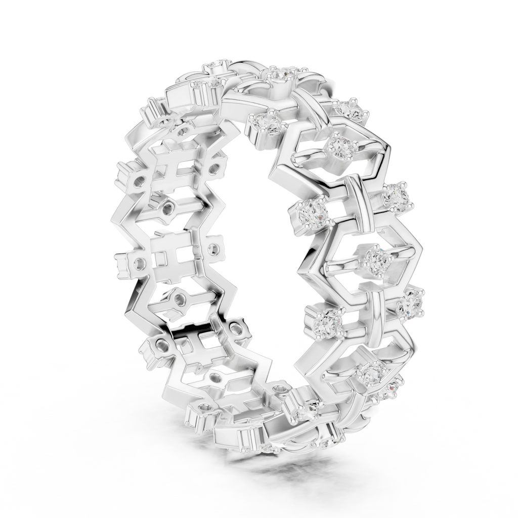 0.31 CTW Geometric Art Deco 18K Gold VVS1 Round Lab Diamond Eternity Band
