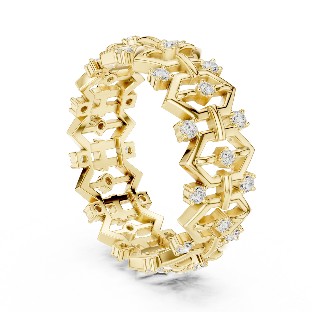 0.31 CTW Geometric Art Deco 18K Gold VVS1 Round Lab Diamond Eternity Band
