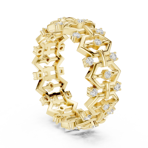 0.31 CTW Geometric Art Deco 18K Gold VVS1 Round Lab Diamond Eternity Band