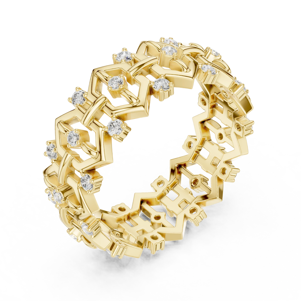 0.31 CTW Geometric Art Deco 18K Gold VVS1 Round Lab Diamond Eternity Band