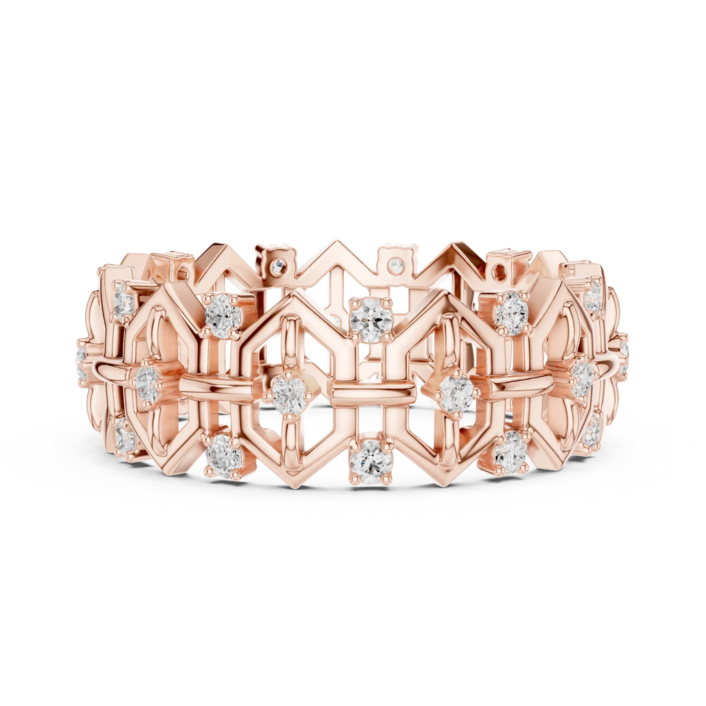 0.31 CTW Geometric Art Deco 18K Gold VVS1 Round Lab Diamond Eternity Band
