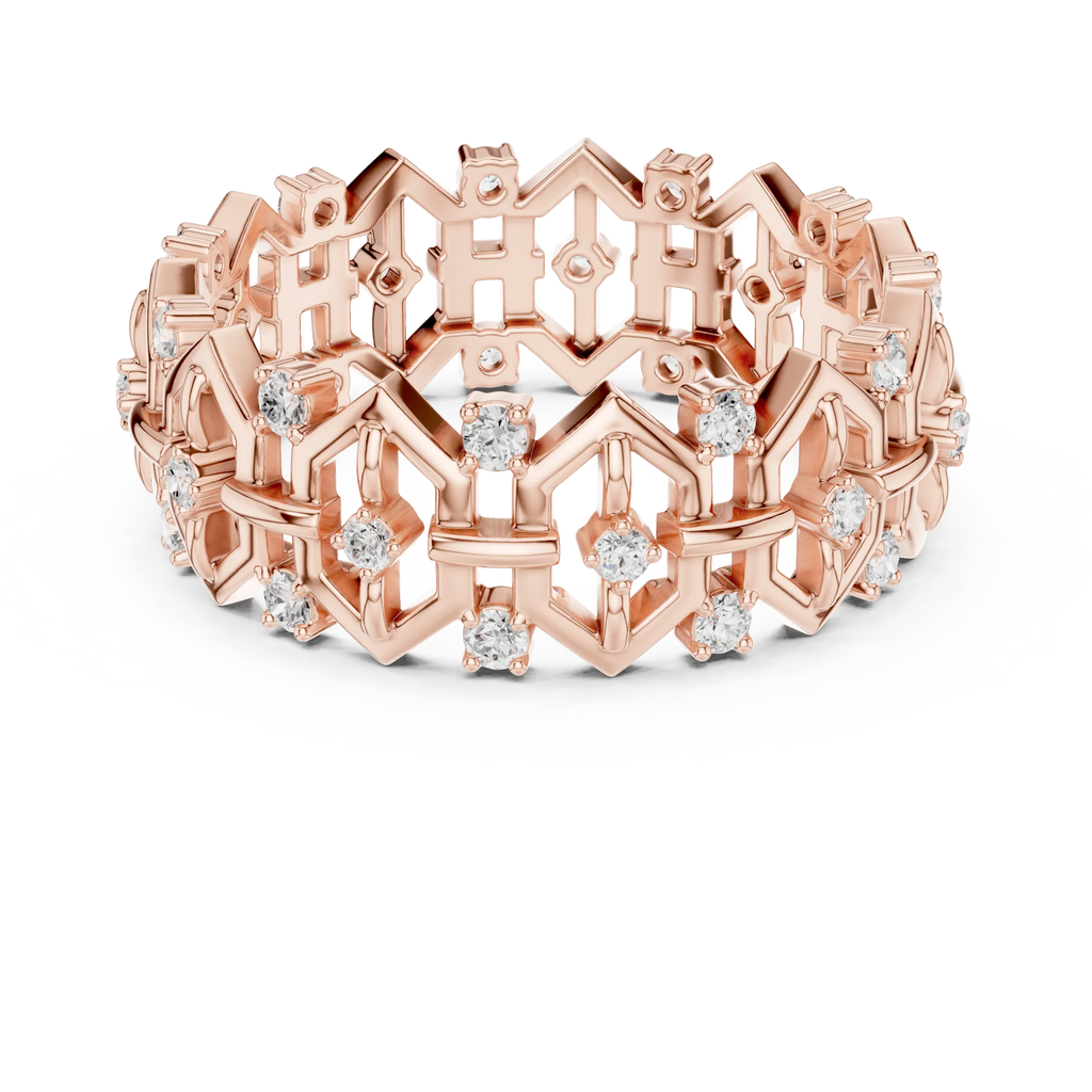 0.31 CTW Geometric Art Deco 18K Gold VVS1 Round Lab Diamond Eternity Band