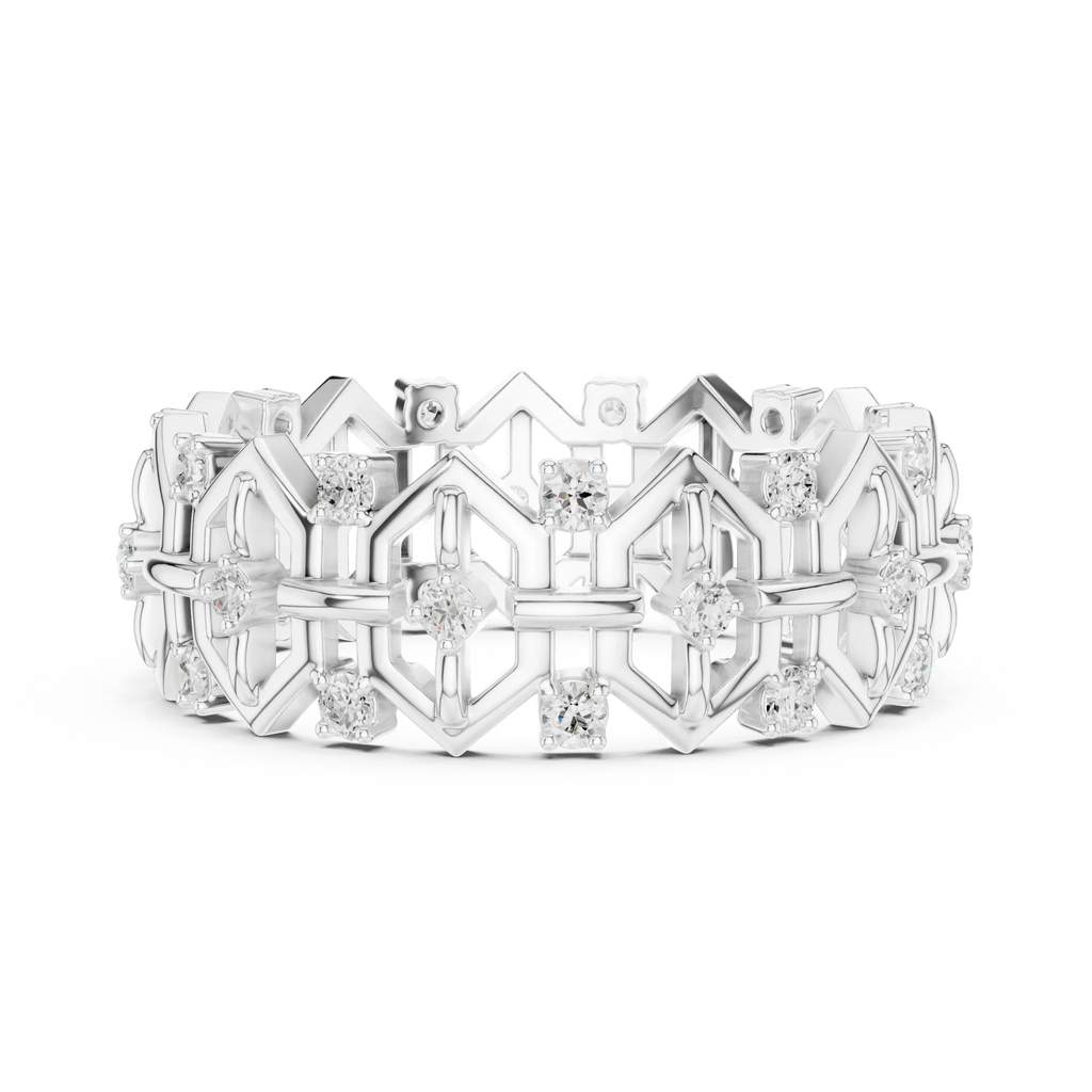 0.31 CTW Geometric Art Deco 18K Gold VVS1 Round Lab Diamond Eternity Band