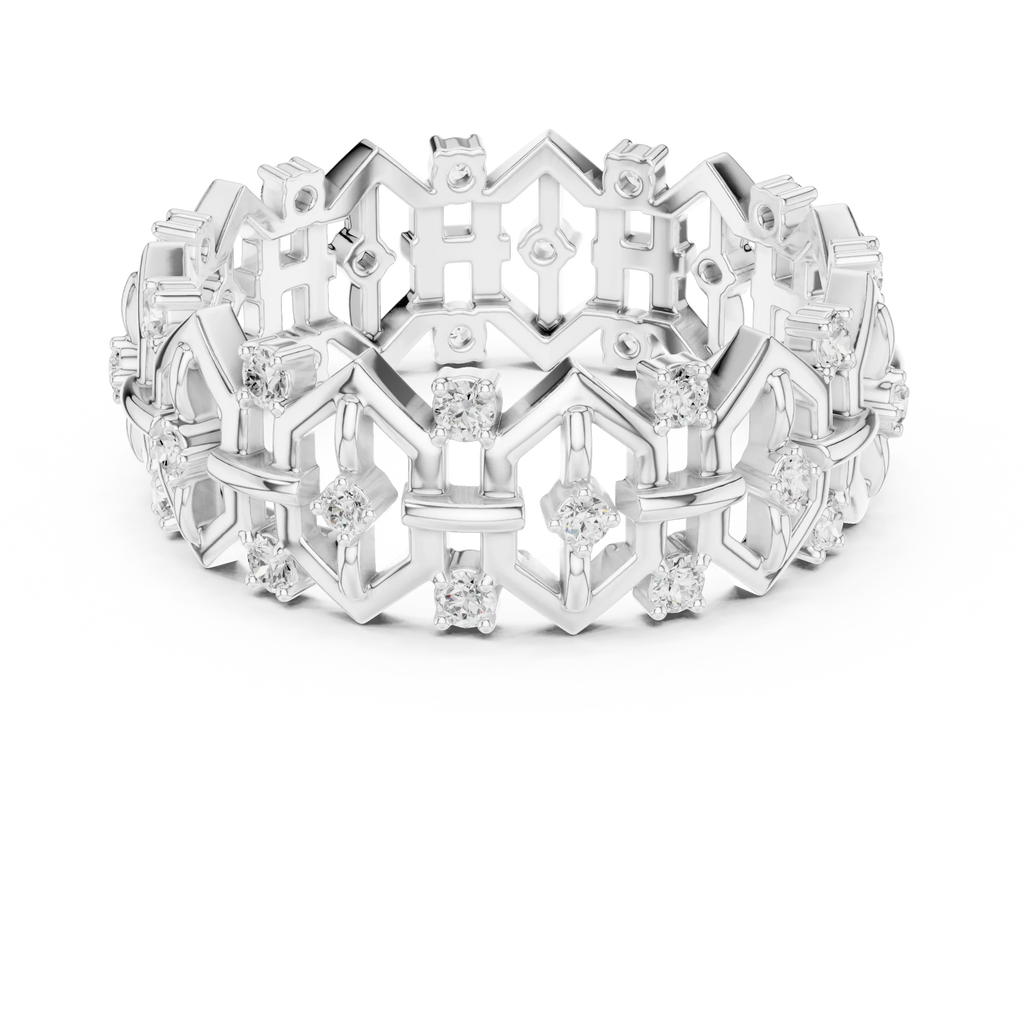 0.31 CTW Geometric Art Deco 18K Gold VVS1 Round Lab Diamond Eternity Band