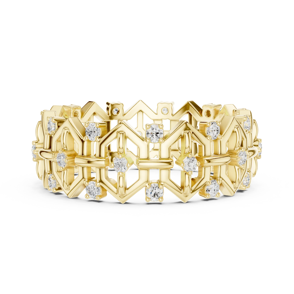0.31 CTW Geometric Art Deco 18K Gold VVS1 Round Lab Diamond Eternity Band