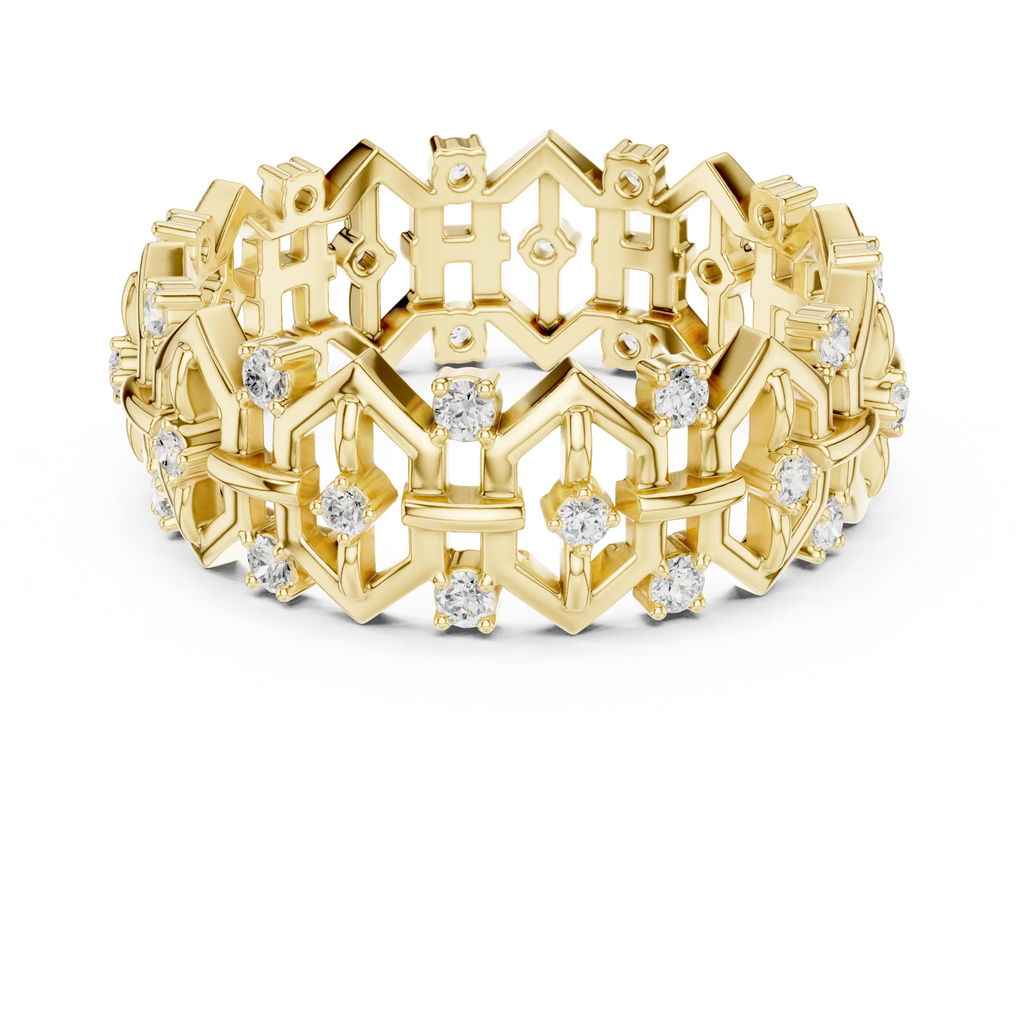 0.31 CTW Geometric Art Deco 18K Gold VVS1 Round Lab Diamond Eternity Band