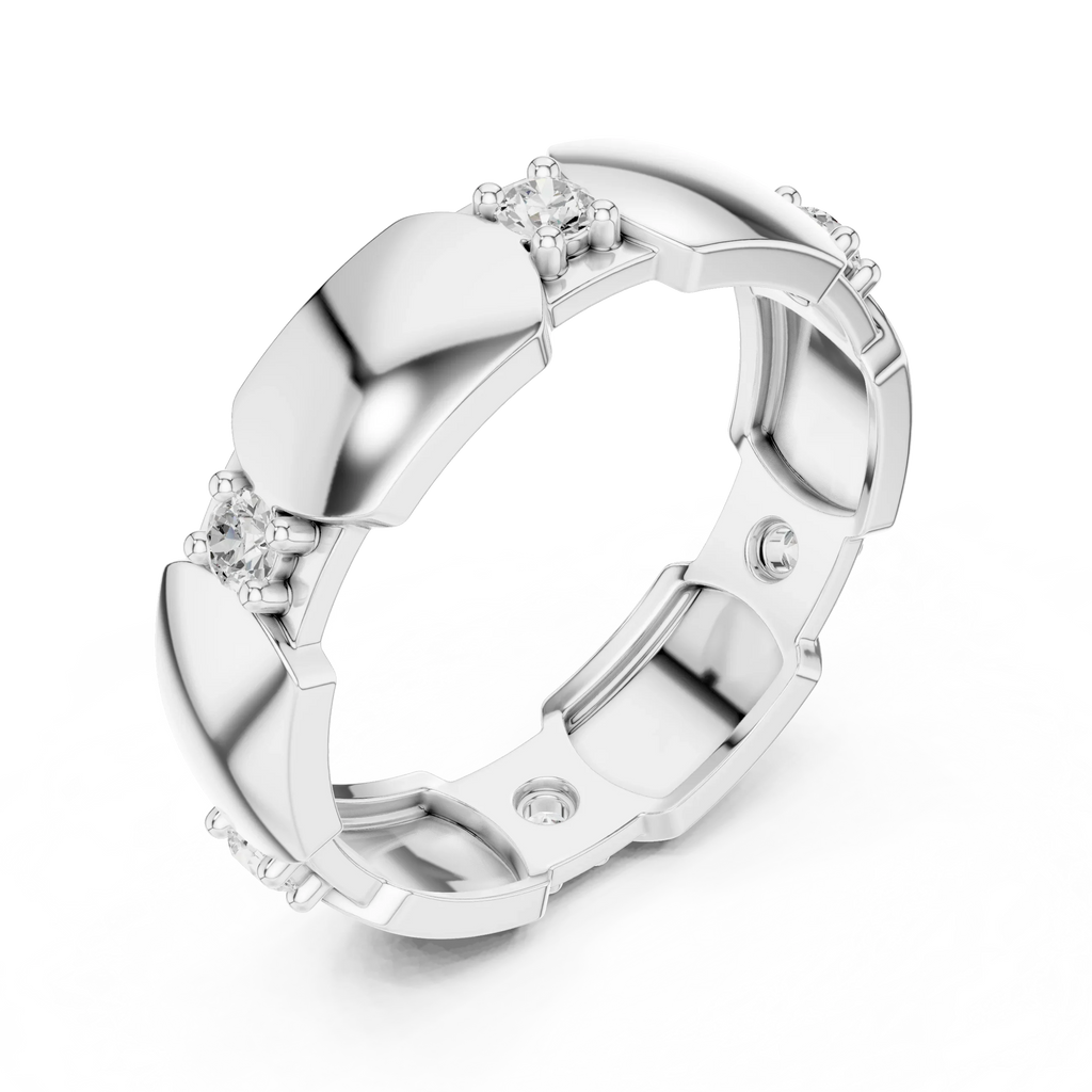 Mens 0.21 CTW Round 14K White Gold Moissanite Wedding Band