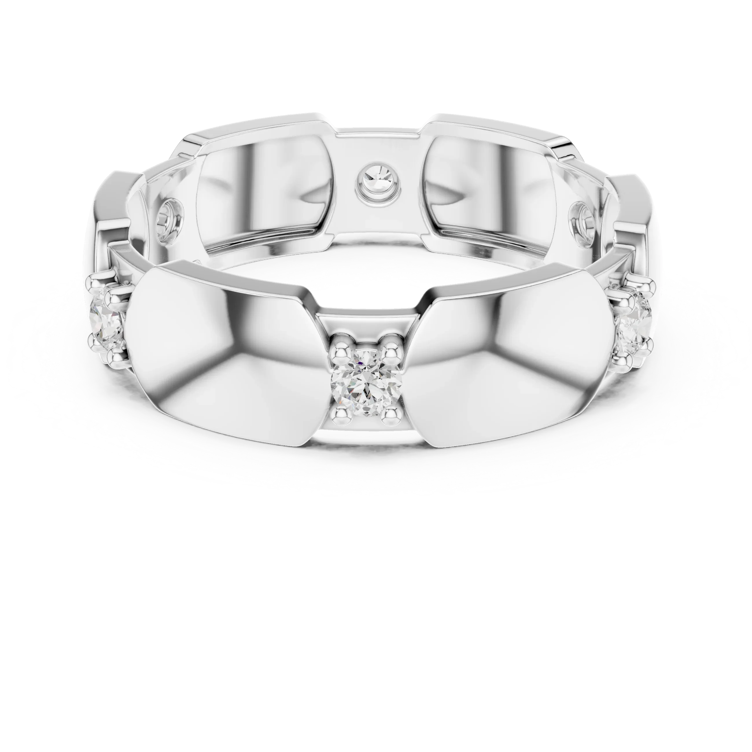 Mens 0.21 CTW Round 14K White Gold Moissanite Wedding Band