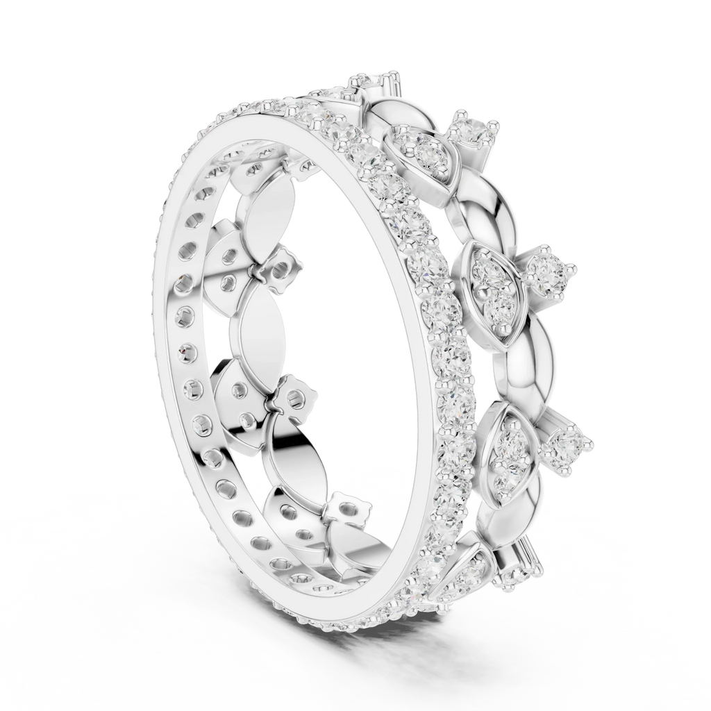 10K White Gold 0.84 CTW Lab Grown Diamond Crown Tiara Stacking Ring