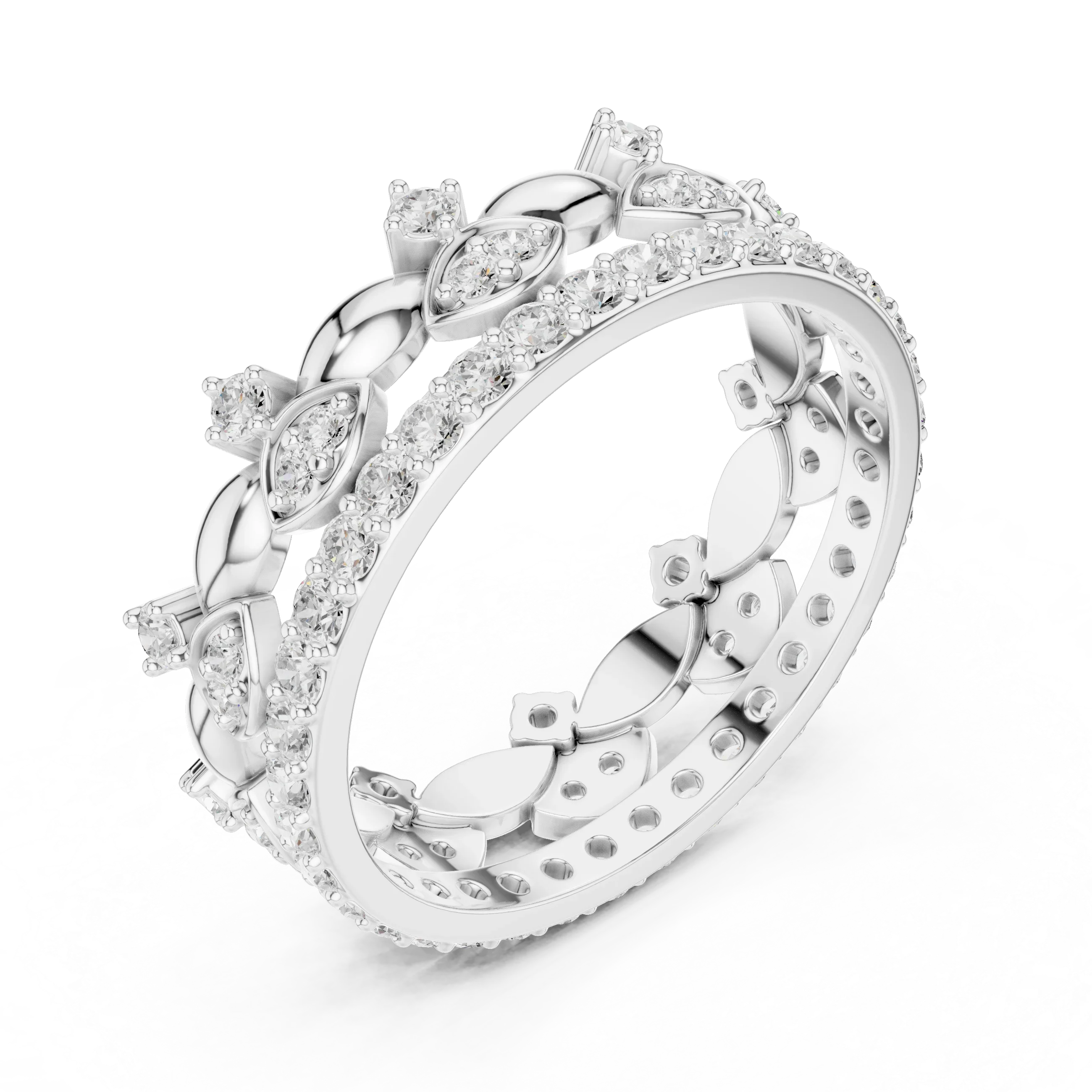 10K White Gold 0.84 CTW Lab Grown Diamond Crown Tiara Stacking Ring