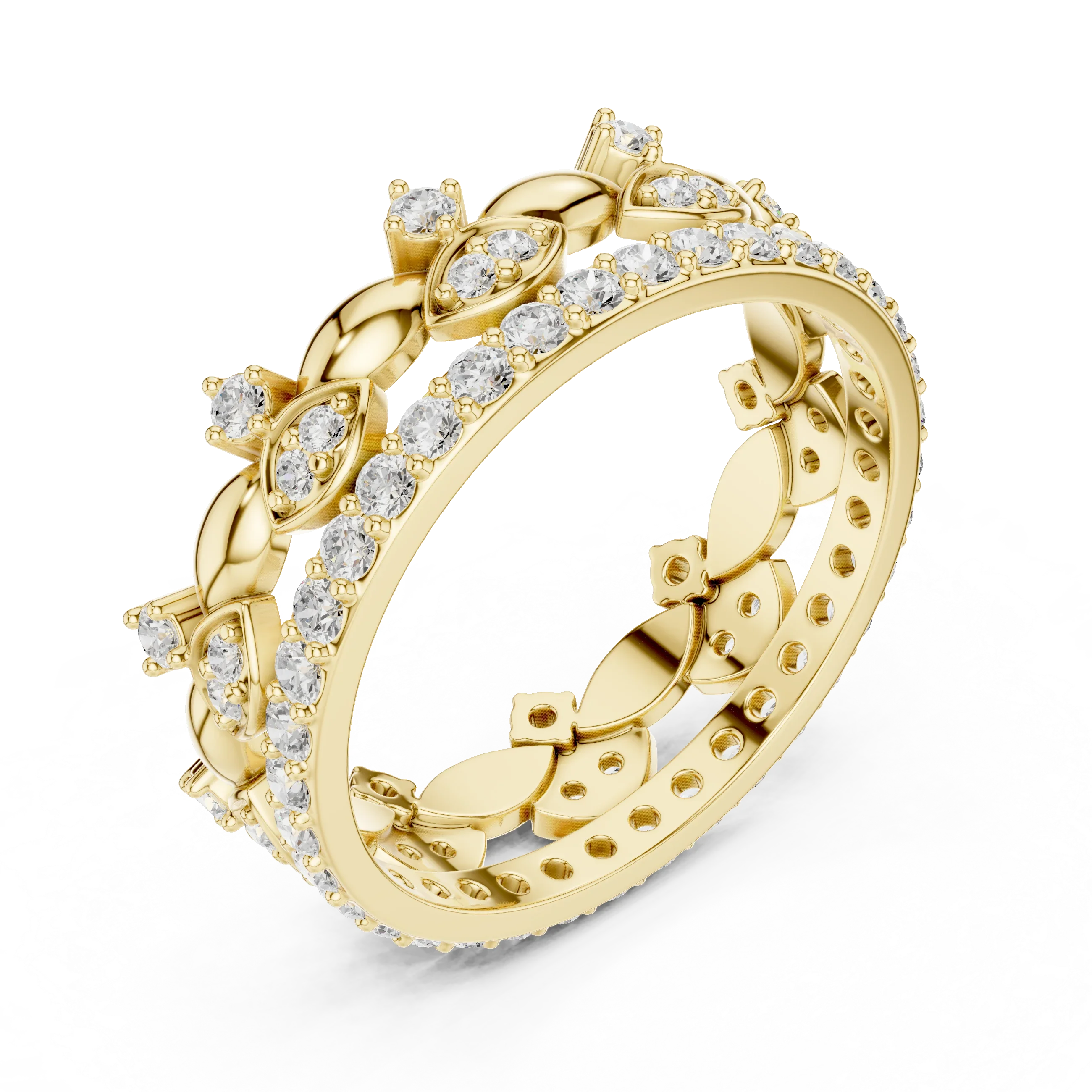10K White Gold 0.84 CTW Lab Grown Diamond Crown Tiara Stacking Ring