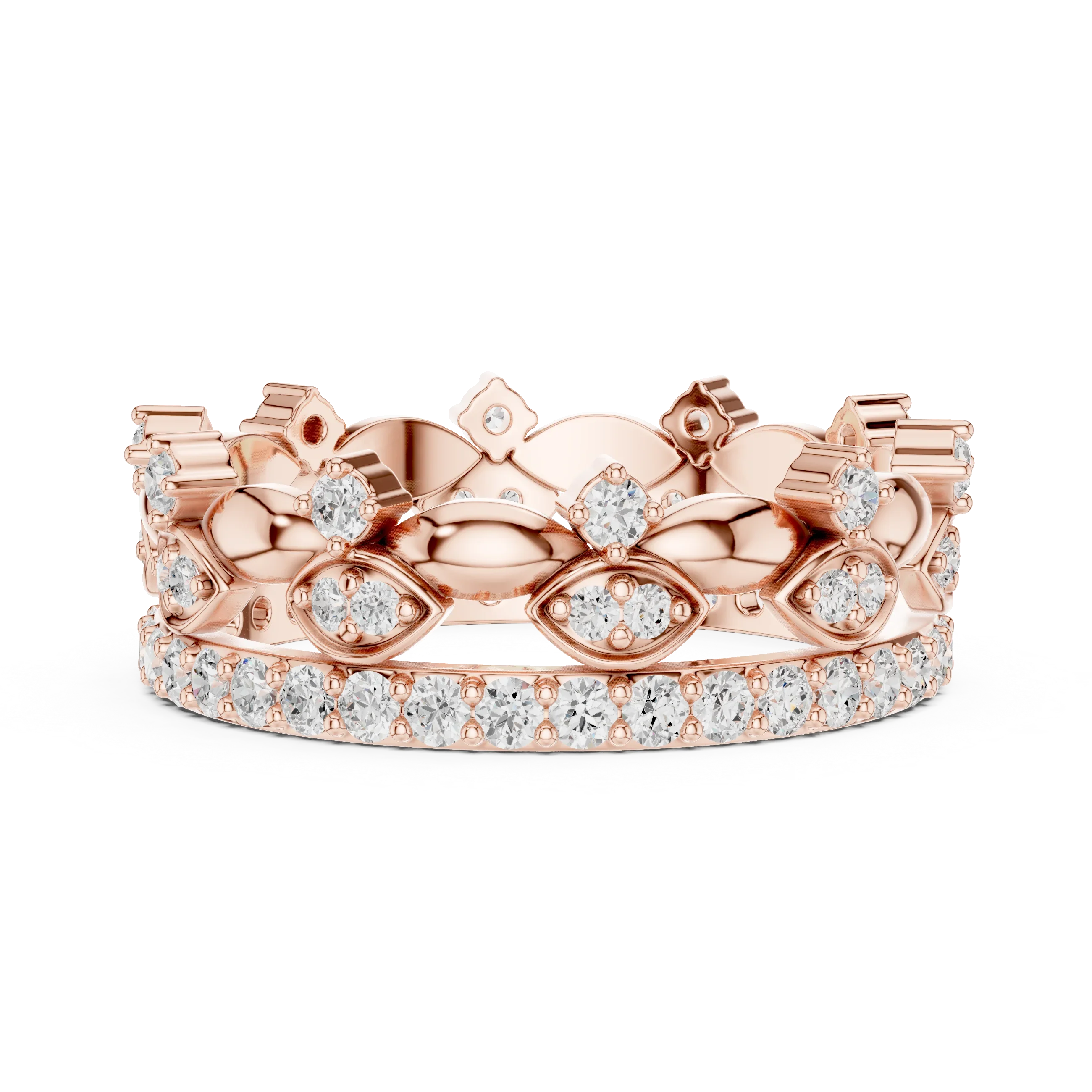 10K White Gold 0.84 CTW Lab Grown Diamond Crown Tiara Stacking Ring