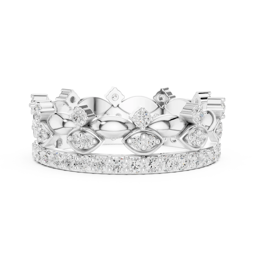 10K White Gold 0.84 CTW Lab Grown Diamond Crown Tiara Stacking Ring