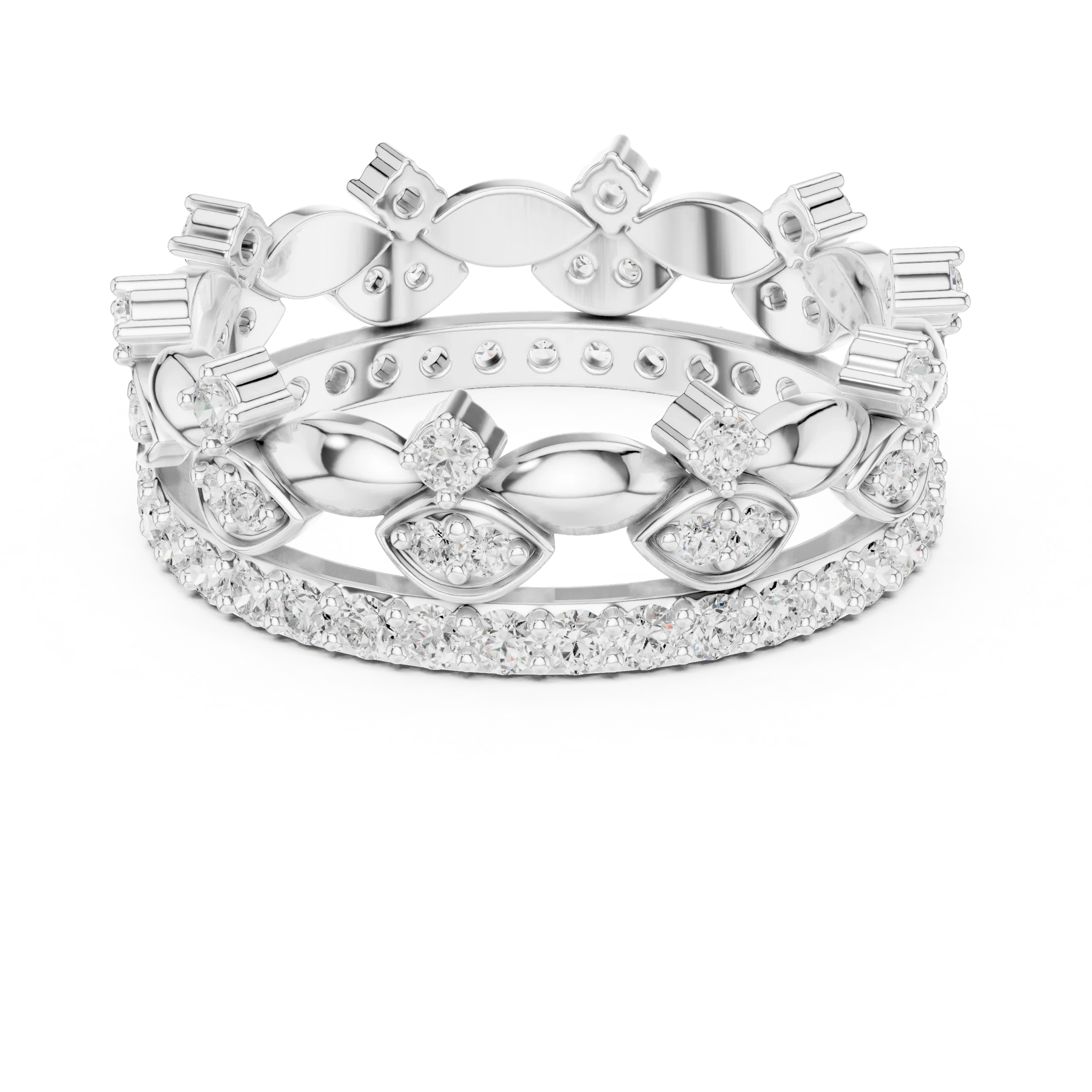 10K White Gold 0.84 CTW Lab Grown Diamond Crown Tiara Stacking Ring