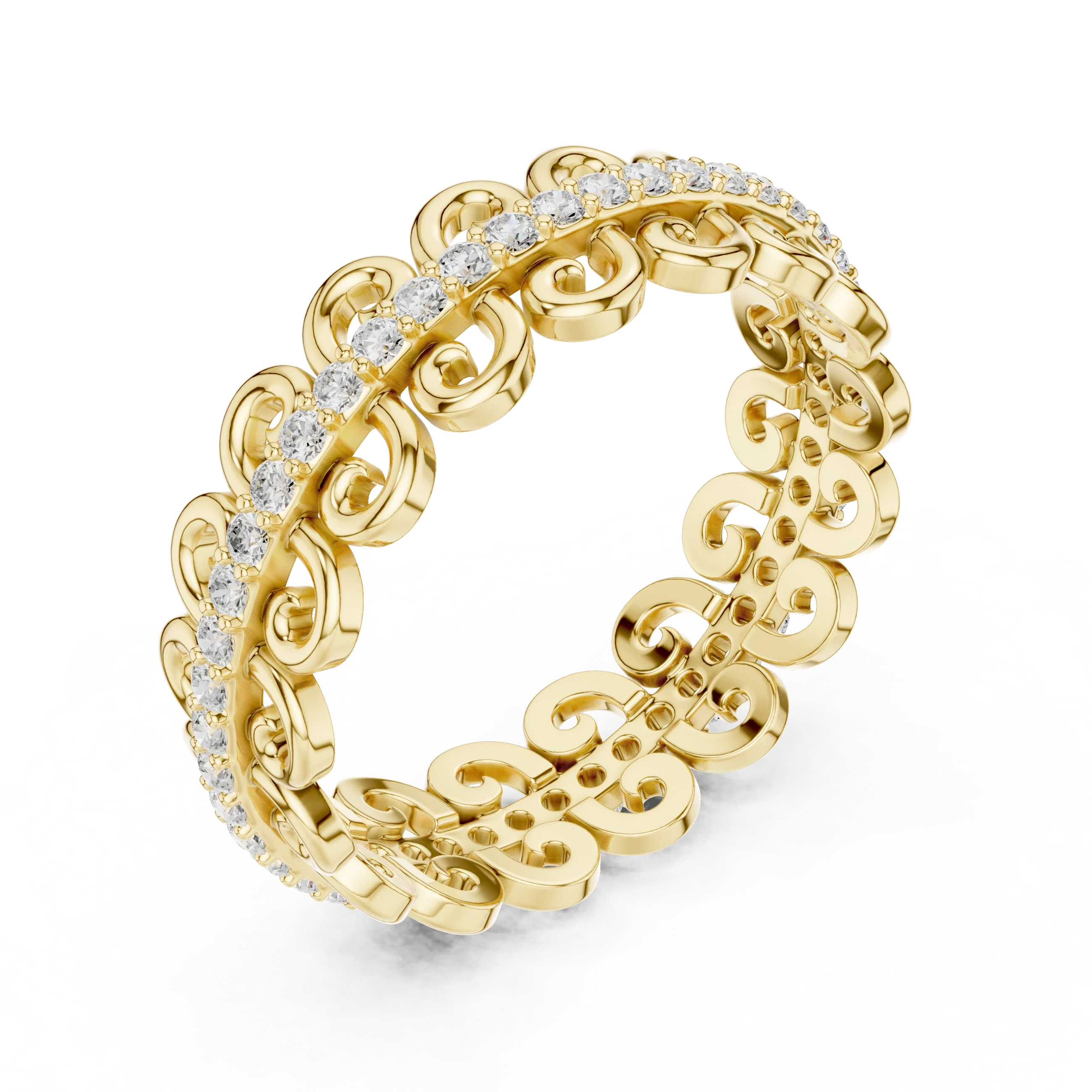 Vintage Scroll Pave White Gold 0.28 CTW Moissanite Eternity Band