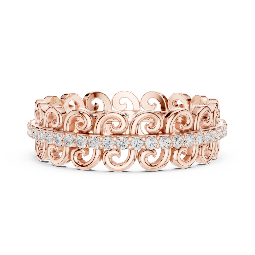 Vintage Scroll Pave White Gold 0.28 CTW Moissanite Eternity Band