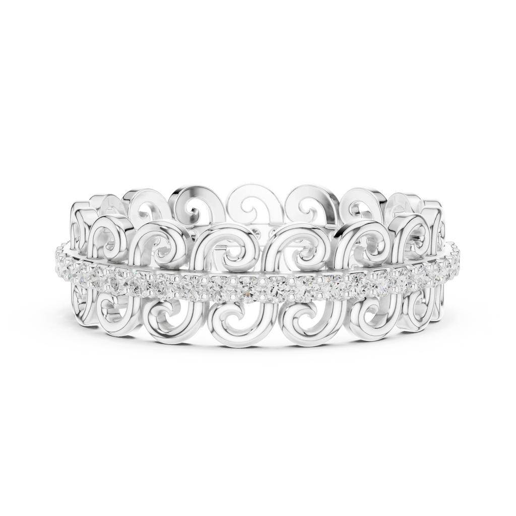 Vintage Scroll Pave White Gold 0.28 CTW Moissanite Eternity Band