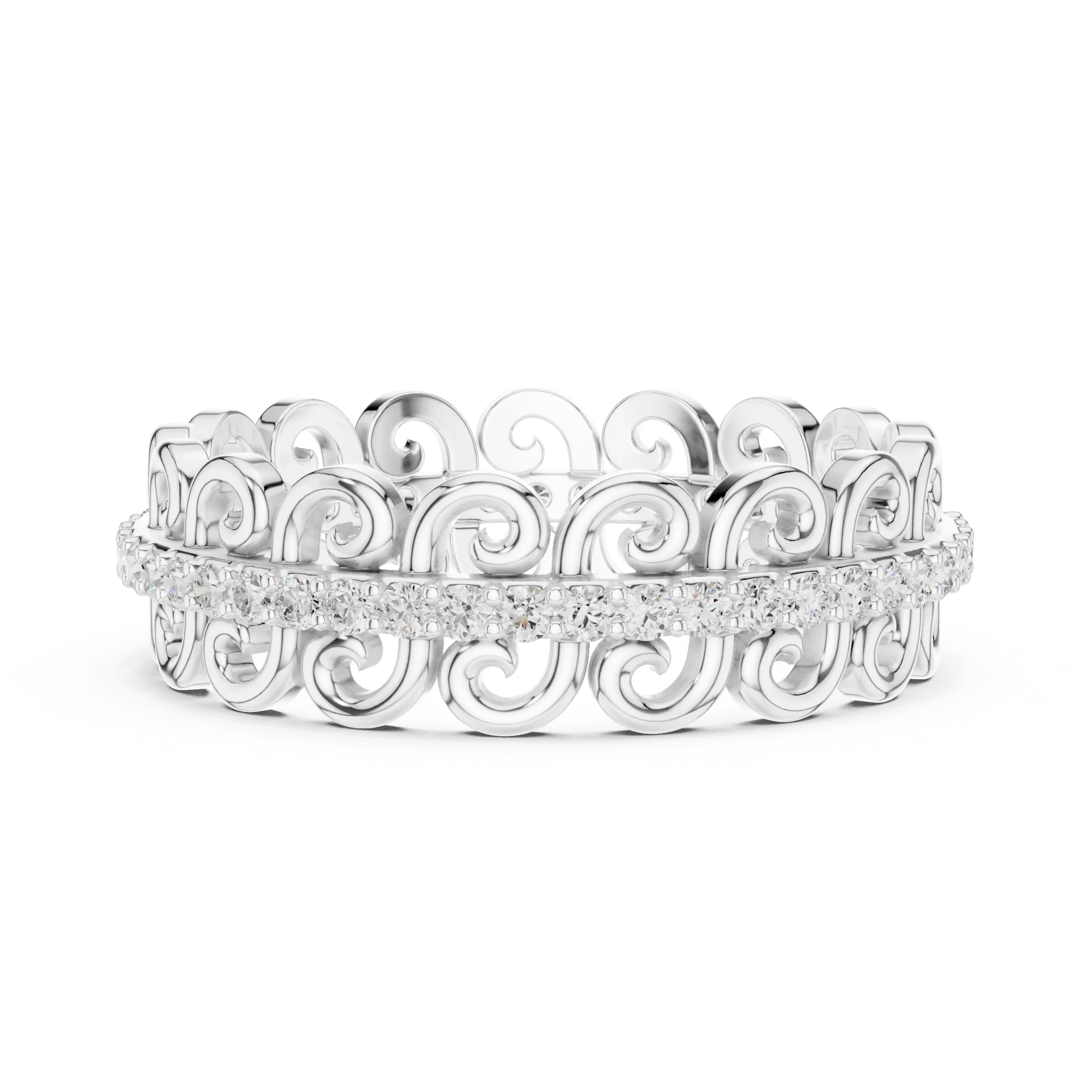 Vintage Scroll Pave White Gold 0.28 CTW Moissanite Eternity Band