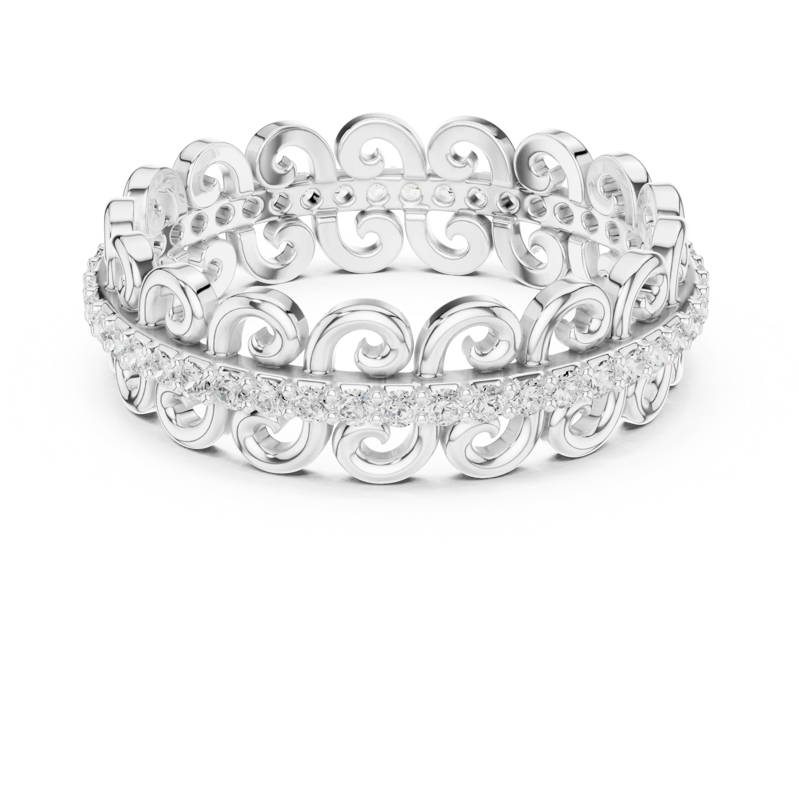 Vintage Scroll Pave White Gold 0.28 CTW Moissanite Eternity Band