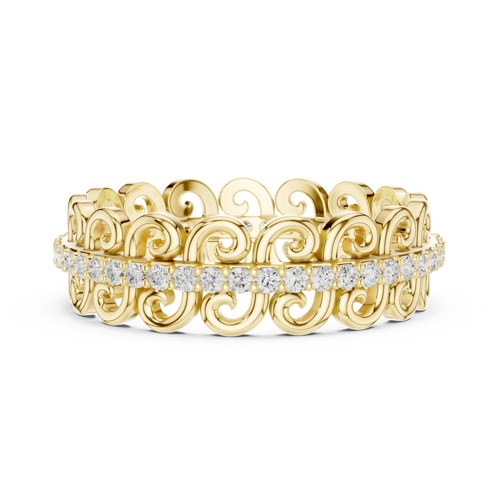 Vintage Scroll Pave White Gold 0.28 CTW Moissanite Eternity Band