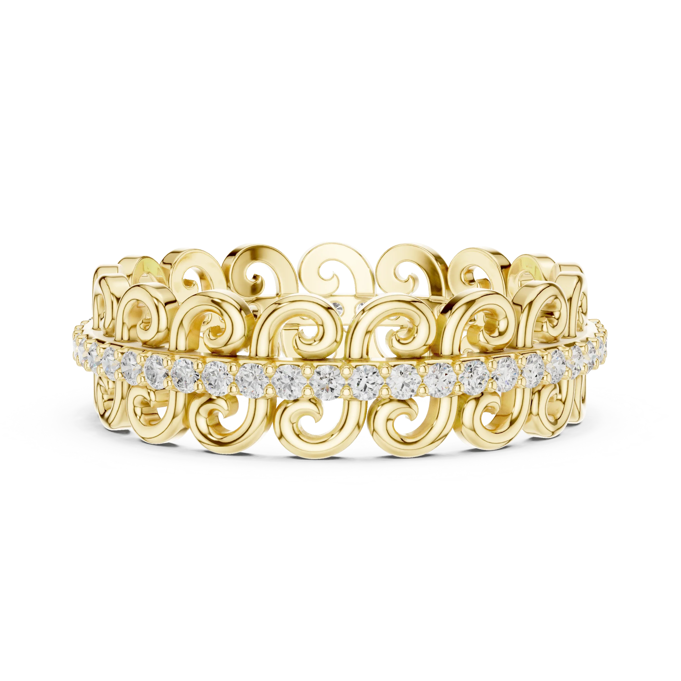 Vintage Scroll Pave White Gold 0.28 CTW Moissanite Eternity Band