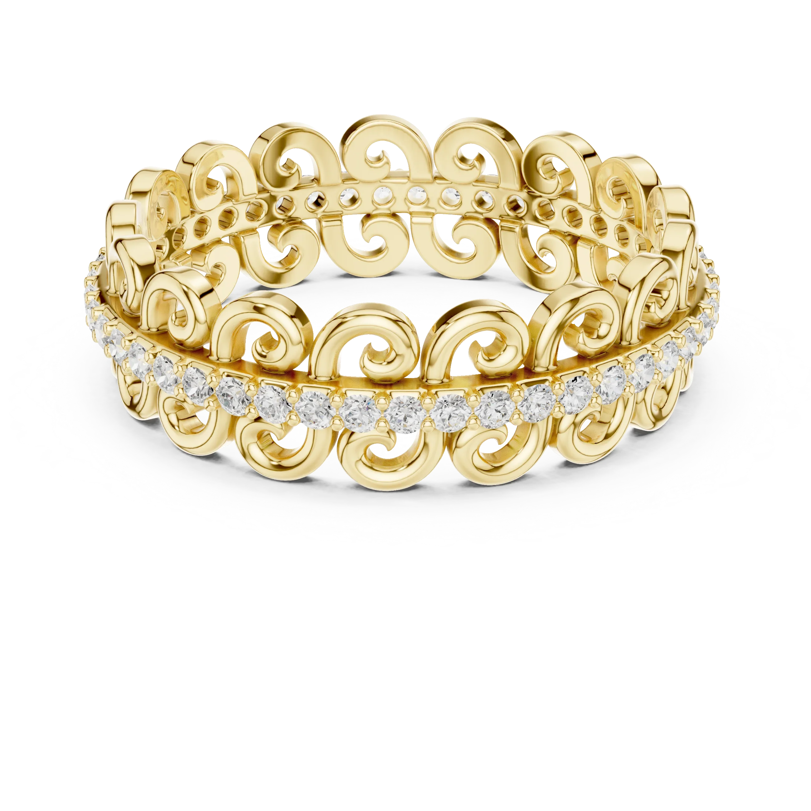 Vintage Scroll Pave White Gold 0.28 CTW Moissanite Eternity Band