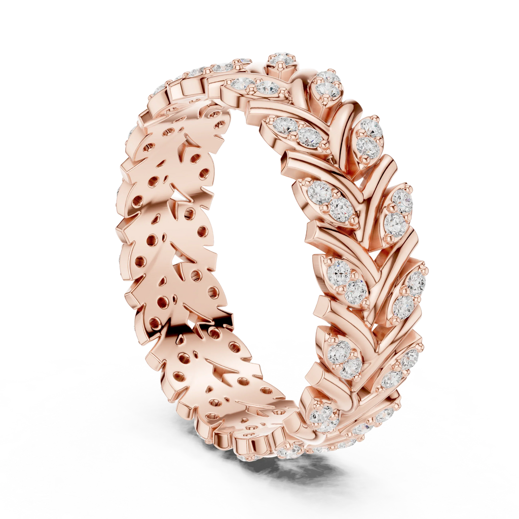 10K White Gold 0.38 CTW Marquise Moissanite Leaf Vine Eternity Band