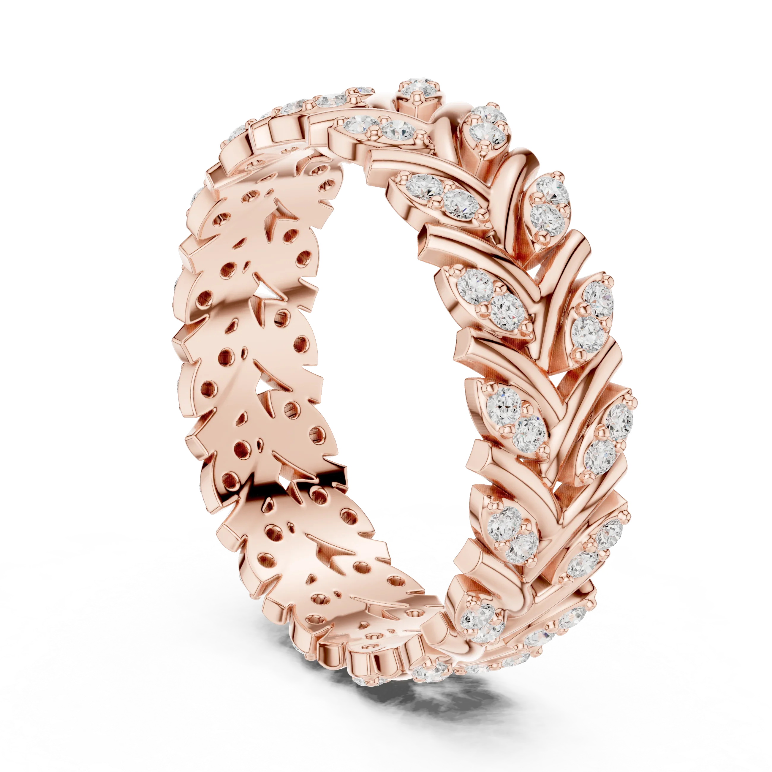 10K White Gold 0.38 CTW Marquise Moissanite Leaf Vine Eternity Band