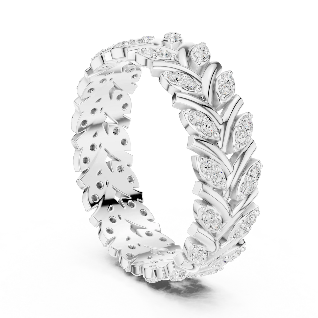10K White Gold 0.38 CTW Marquise Moissanite Leaf Vine Eternity Band