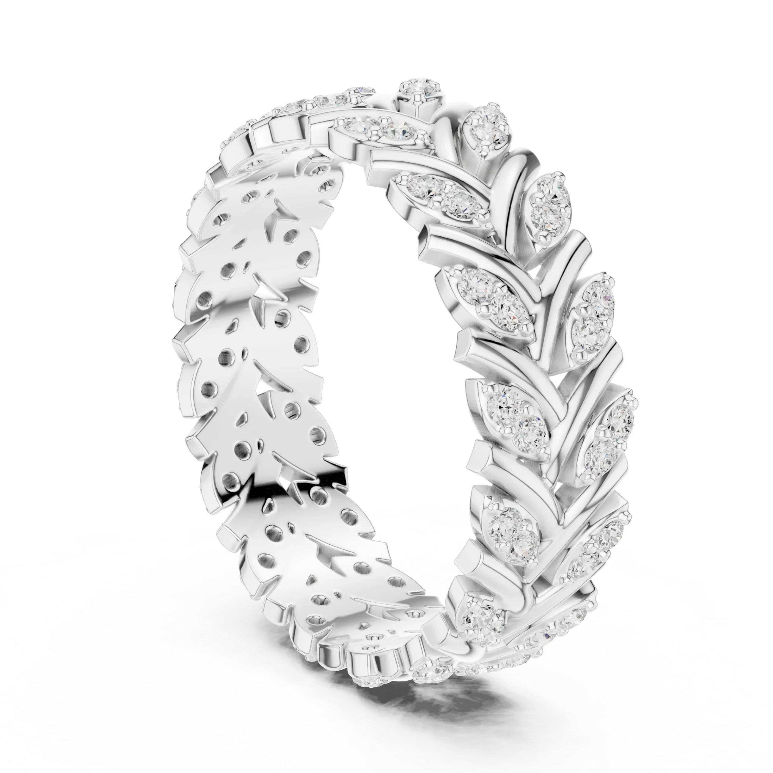 10K White Gold 0.38 CTW Marquise Moissanite Leaf Vine Eternity Band