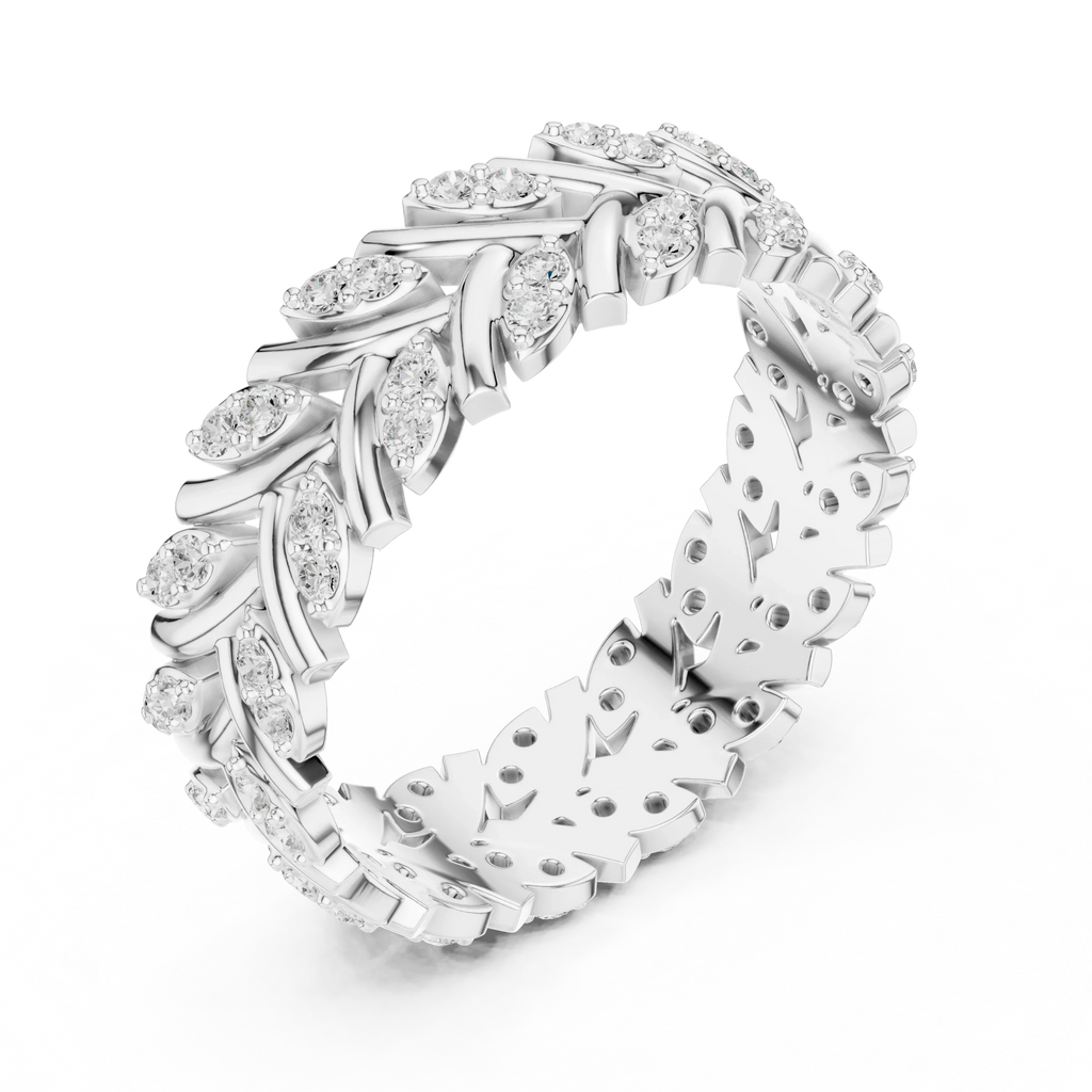 10K White Gold 0.38 CTW Marquise Moissanite Leaf Vine Eternity Band