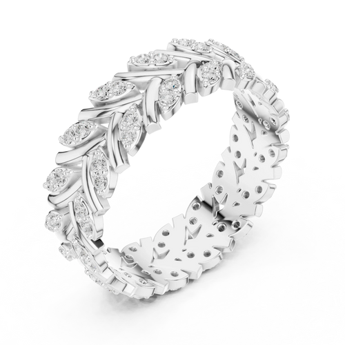 10K White Gold 0.38 CTW Marquise Moissanite Leaf Vine Eternity Band