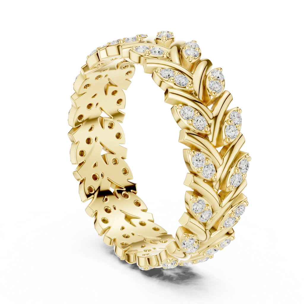 10K White Gold 0.38 CTW Marquise Moissanite Leaf Vine Eternity Band