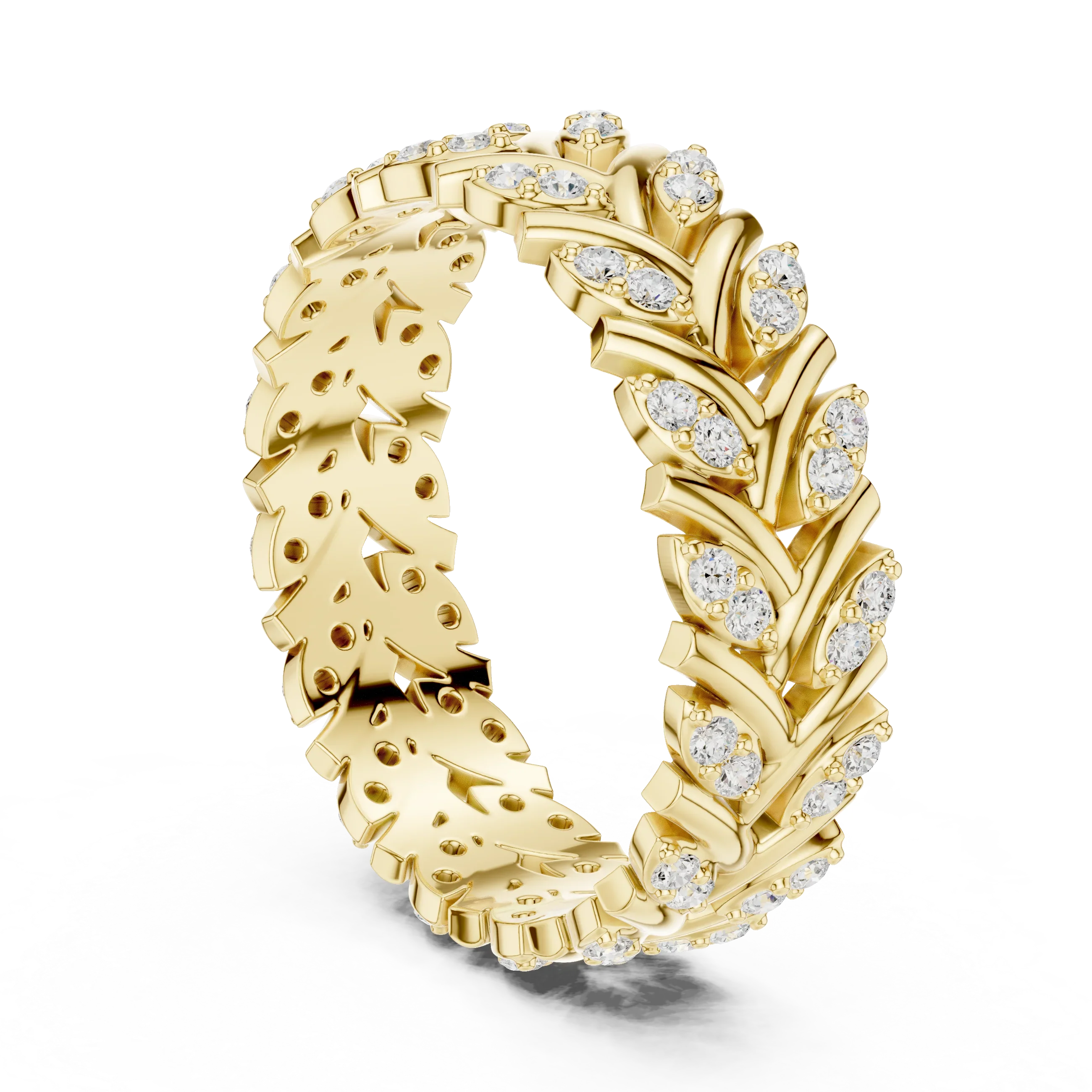 10K White Gold 0.38 CTW Marquise Moissanite Leaf Vine Eternity Band