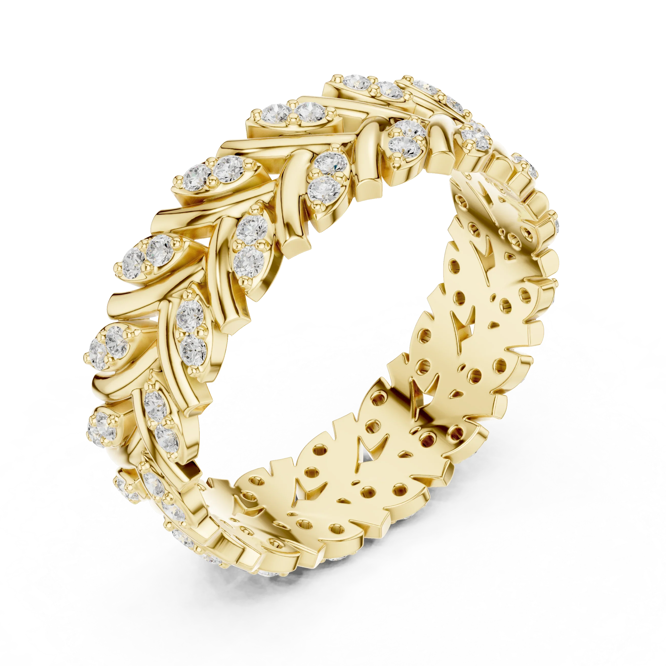 10K White Gold 0.38 CTW Marquise Moissanite Leaf Vine Eternity Band