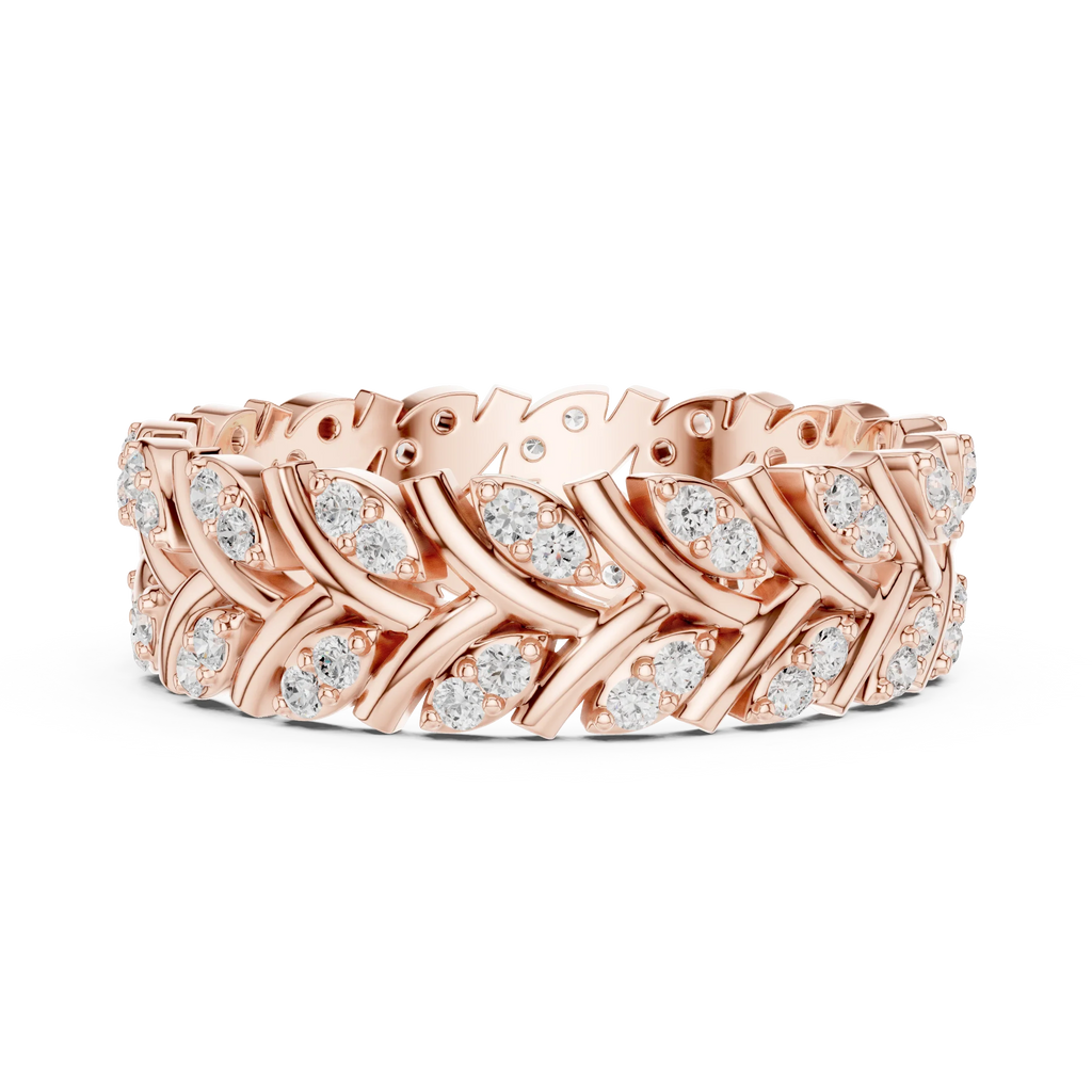 10K White Gold 0.38 CTW Marquise Moissanite Leaf Vine Eternity Band
