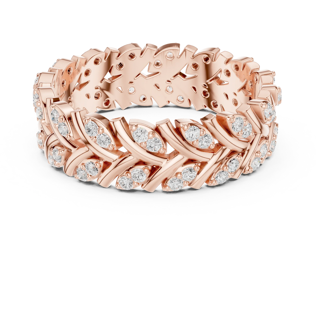 10K White Gold 0.38 CTW Marquise Moissanite Leaf Vine Eternity Band