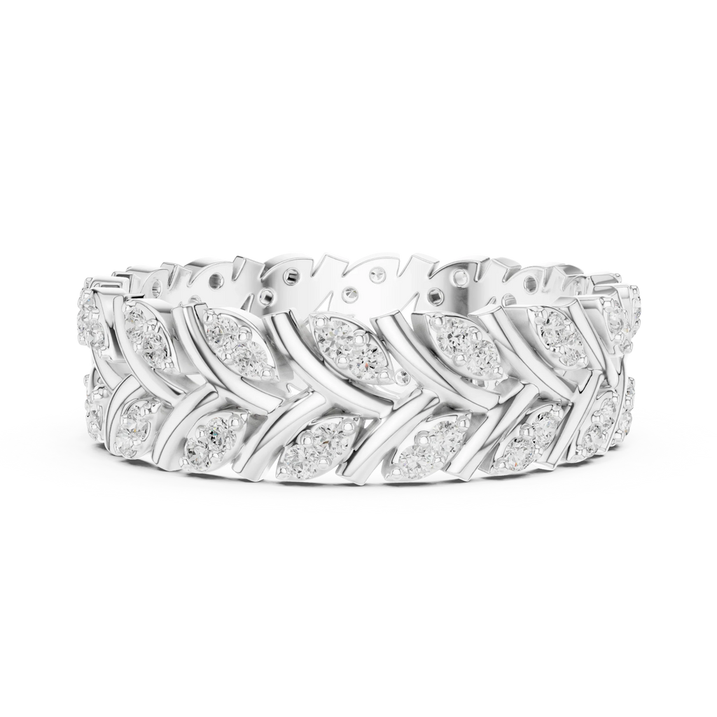 10K White Gold 0.38 CTW Marquise Moissanite Leaf Vine Eternity Band