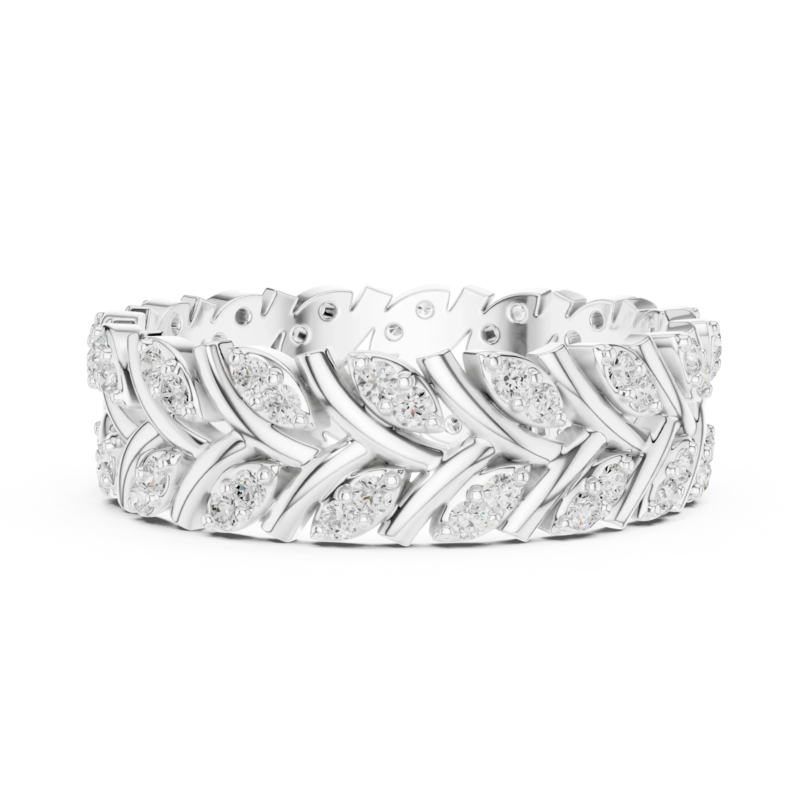 10K White Gold 0.38 CTW Marquise Moissanite Leaf Vine Eternity Band