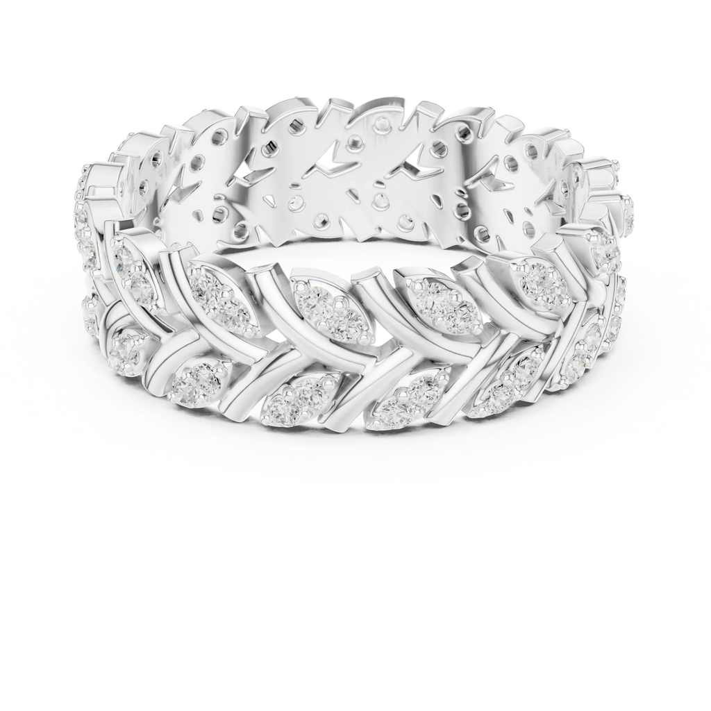 10K White Gold 0.38 CTW Marquise Moissanite Leaf Vine Eternity Band
