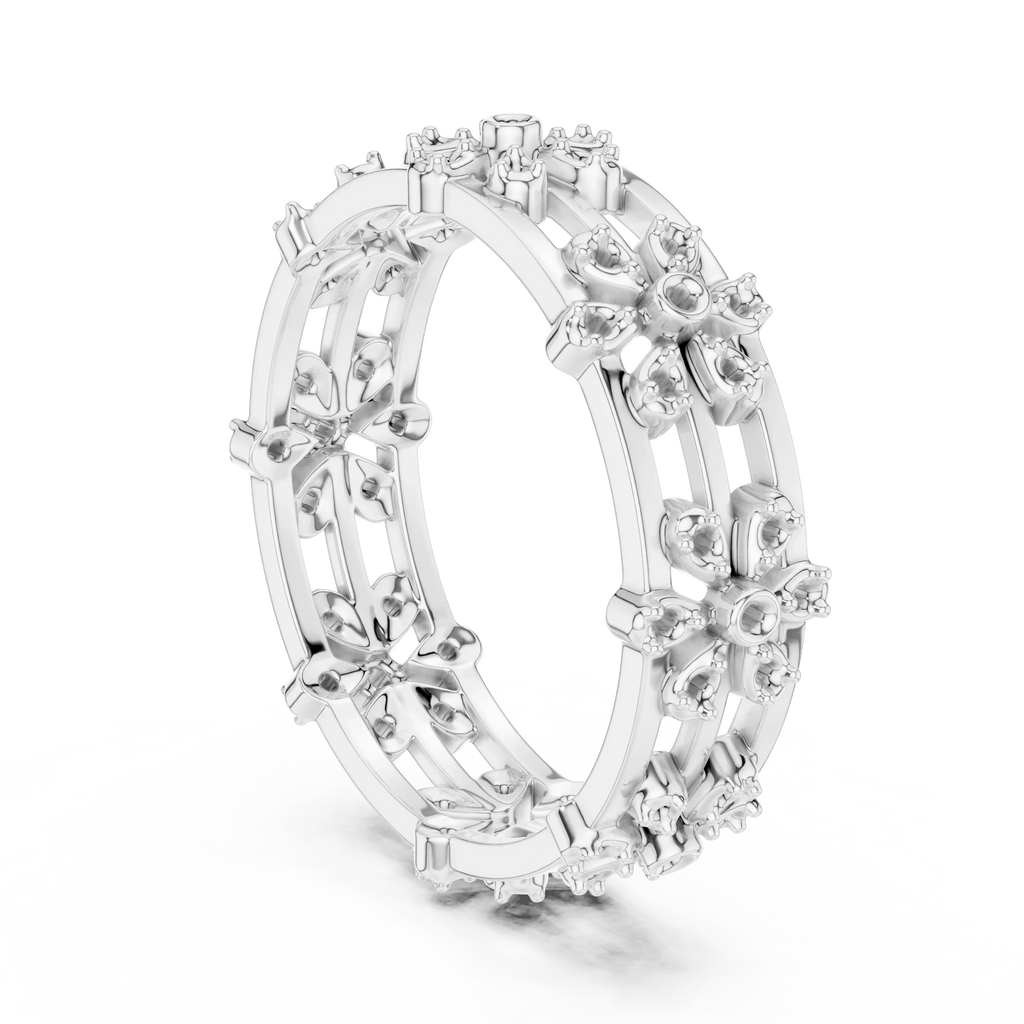 VVS1 Moissanite 0.46 CTW 10K White Gold Floral Filigree Wedding Band