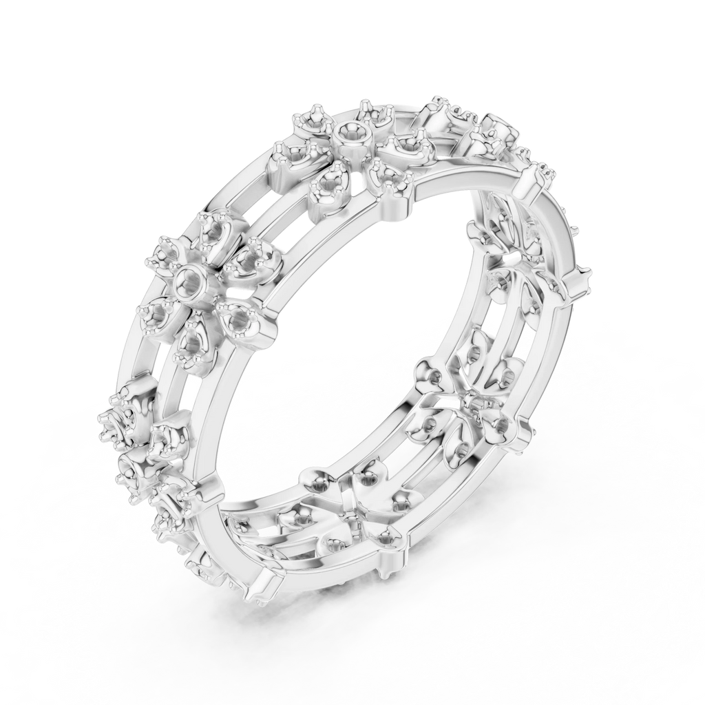 VVS1 Moissanite 0.46 CTW 10K White Gold Floral Filigree Wedding Band