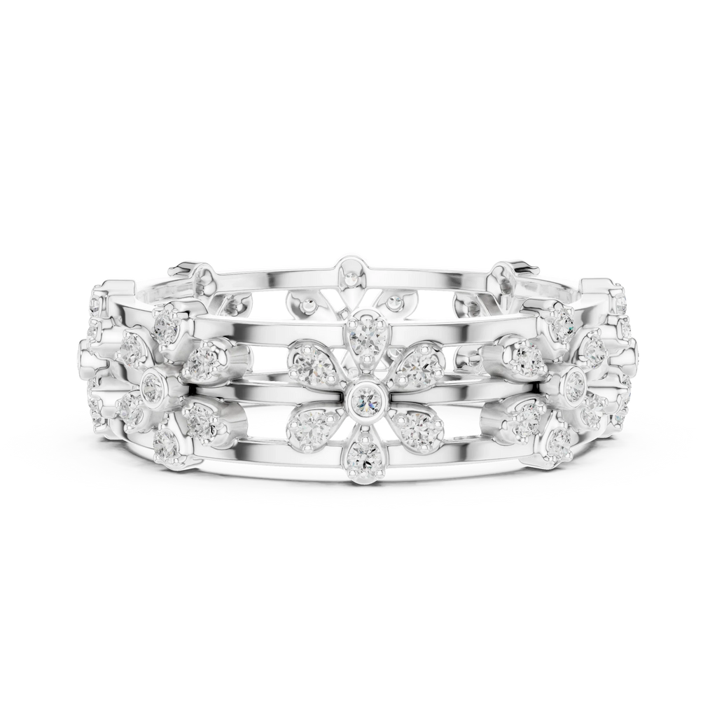 VVS1 Moissanite 0.46 CTW 10K White Gold Floral Filigree Wedding Band