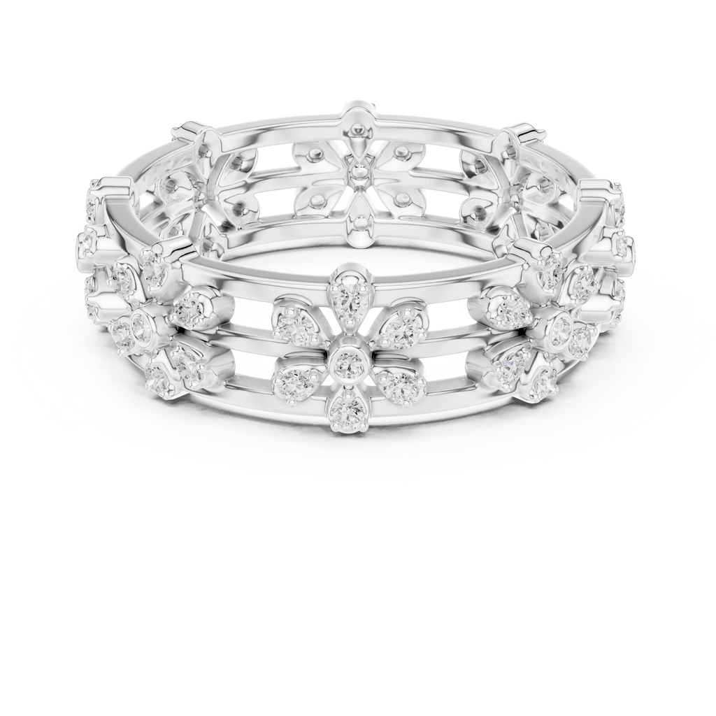 VVS1 Moissanite 0.46 CTW 10K White Gold Floral Filigree Wedding Band